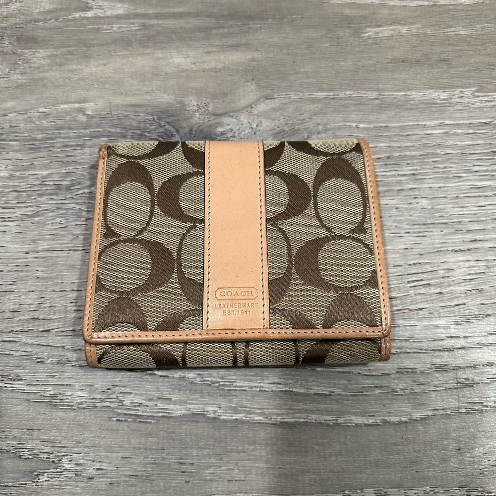 Coach Signature Canvas Wallet in Brown and Tan